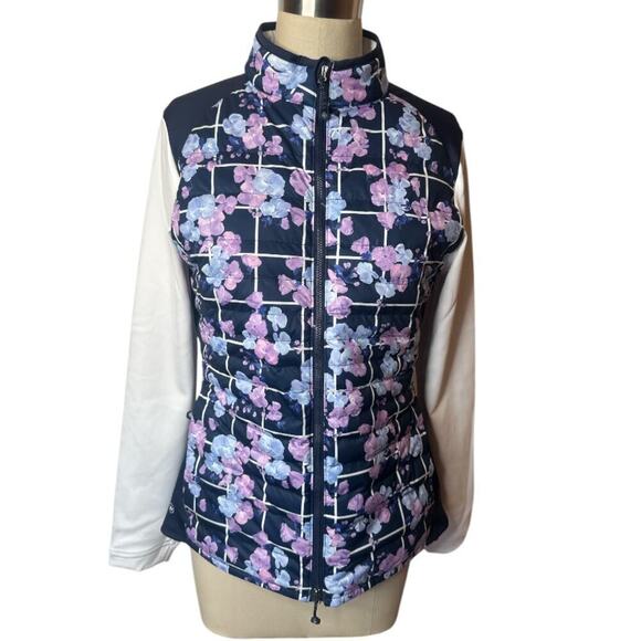 Peter Millar Navy Floral Merge Hybrid Puffer Golf Jacket Women's Size  M NWT - Picture 1 of 9